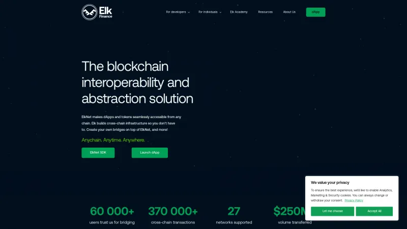 Homepage of Elk Finance