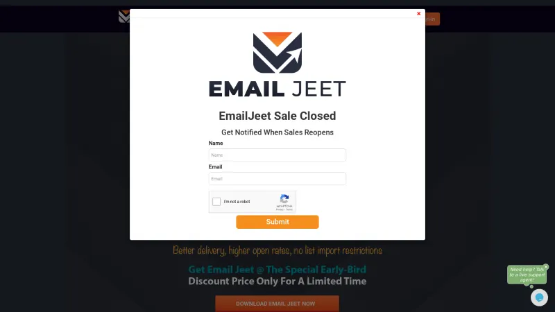 Homepage of Email Jeet