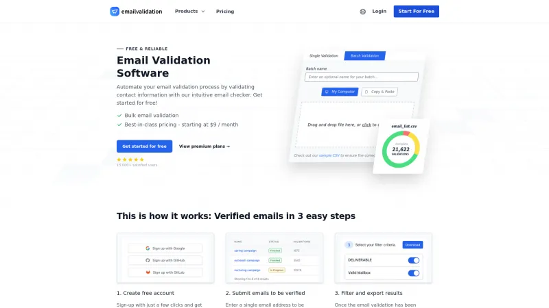 Homepage of Emailvalidation.io