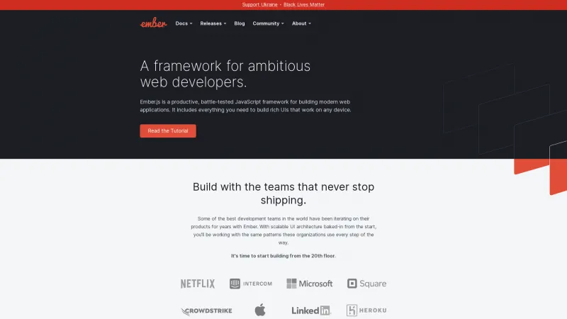 Homepage of Ember.js