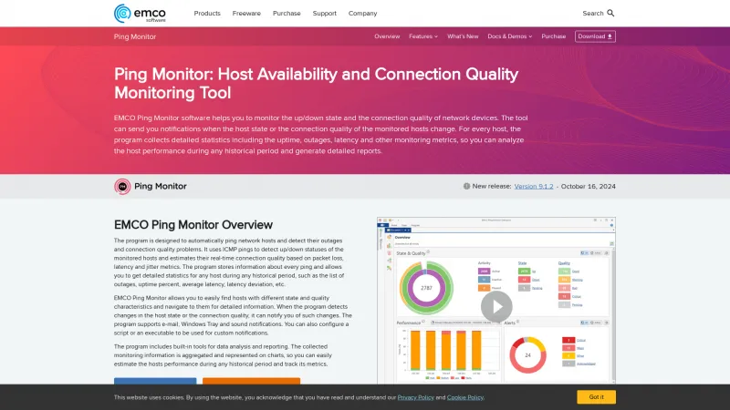 Homepage of EMCO Ping Monitor