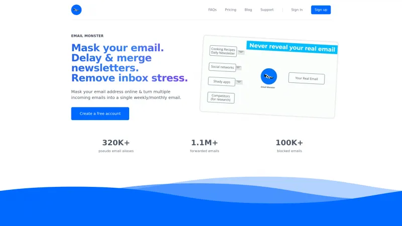 Homepage of Email Monster