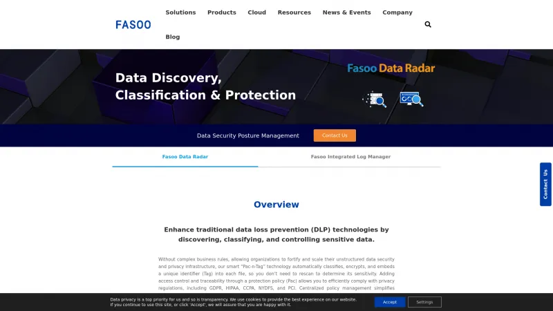 Homepage of Fasoo Data Radar