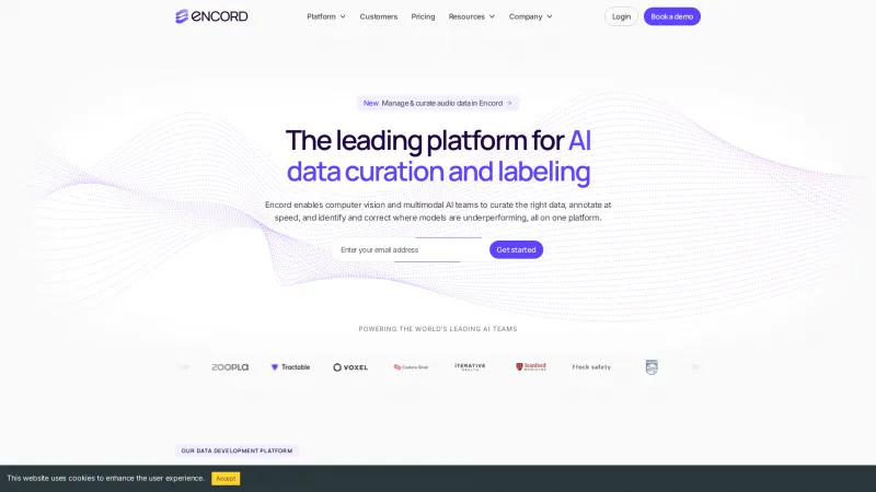 Homepage of Encord