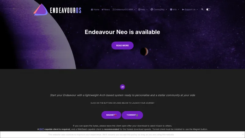 Homepage of EndeavourOS