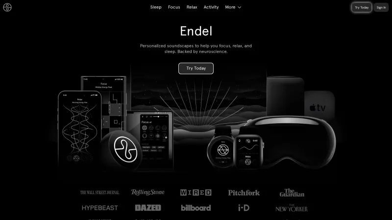 Homepage of Endel