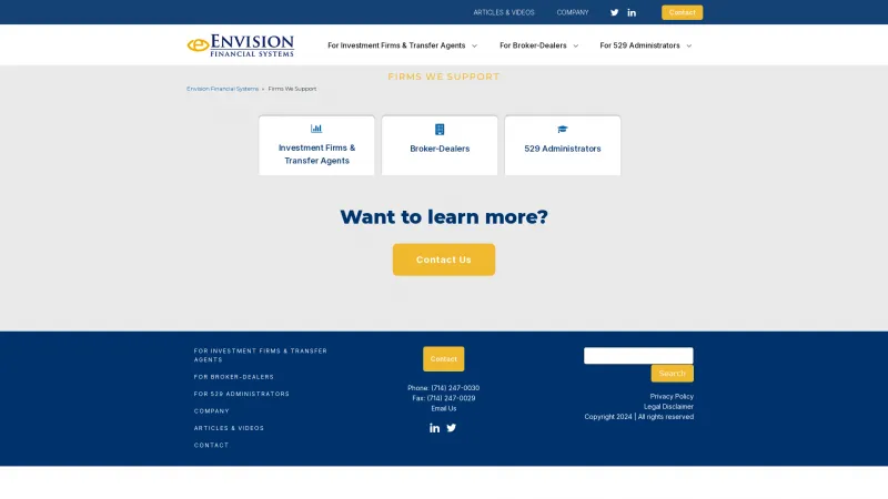 Homepage of Envision Investor Management Suite