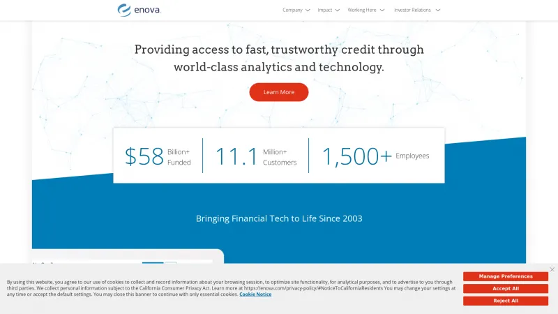 Homepage of Enova