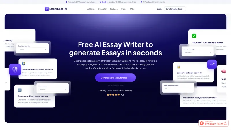 Homepage of Essay-Builder.ai