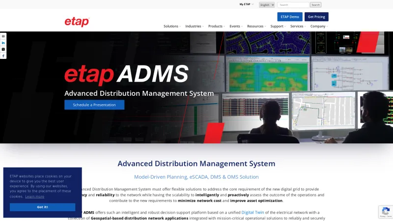 Homepage of ETAP ADMS