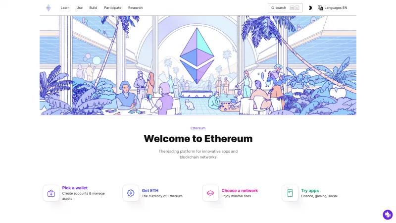 Homepage of Ethereum