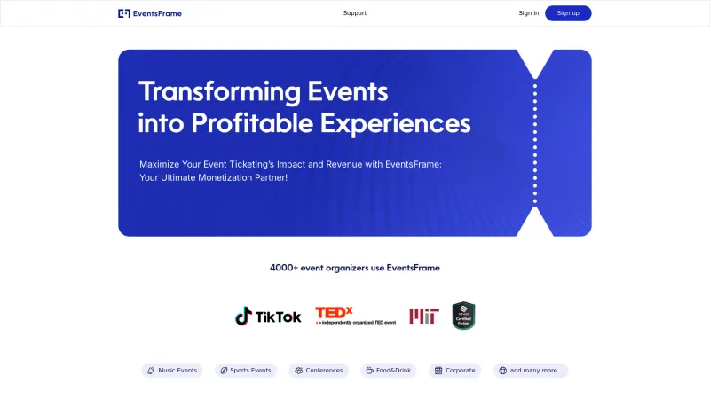 Homepage of EventsFrame