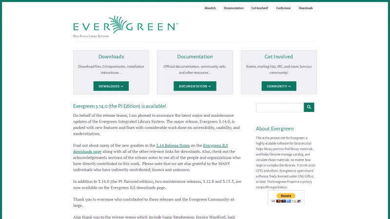 Homepage of Evergreen ILS