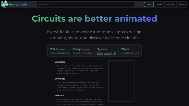 Homepage of EveryCircuit