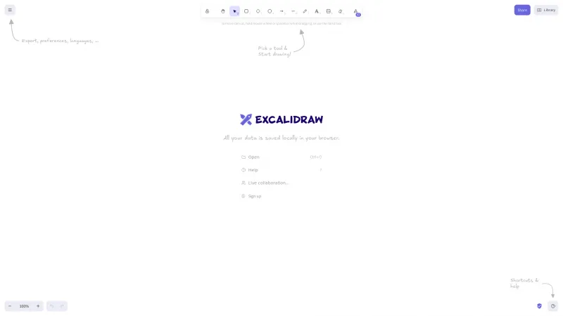 Homepage of Excalidraw