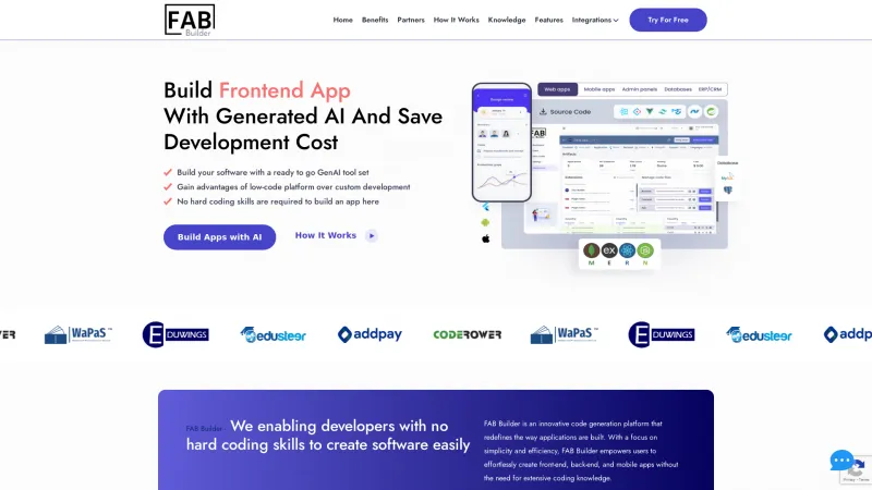 Homepage of FAB Builder