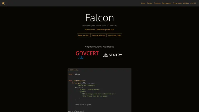 Homepage of Falcon