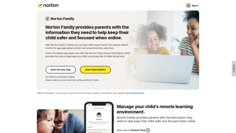 Homepage of Norton Family