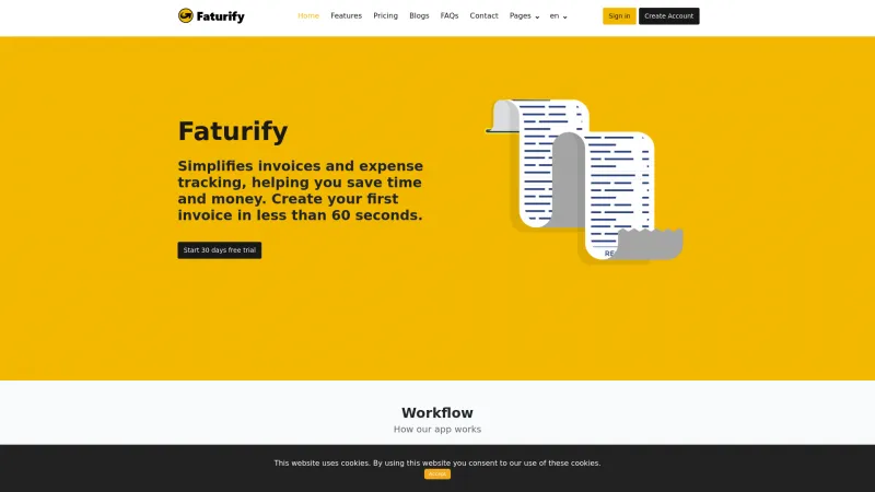 Homepage of Faturify