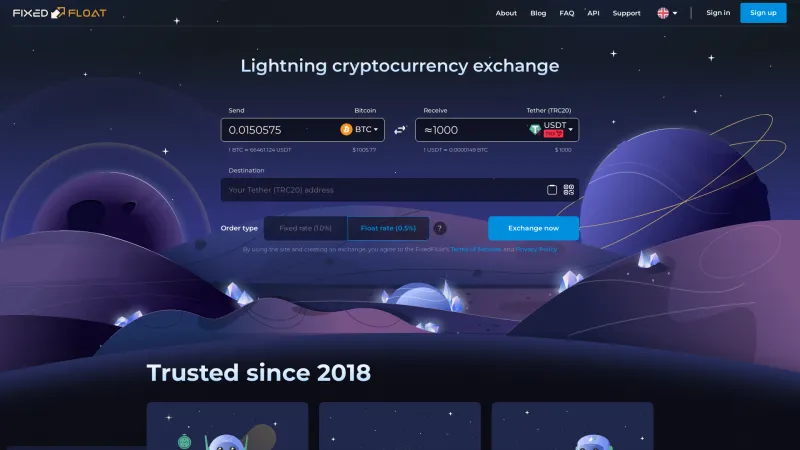 Homepage of FixedFloat