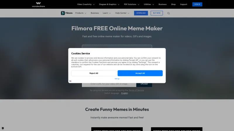 Homepage of Filmora Free Online Meme Maker