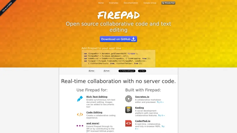 Homepage of Firepad