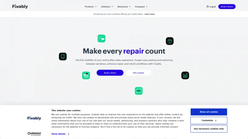 Homepage of Fixably