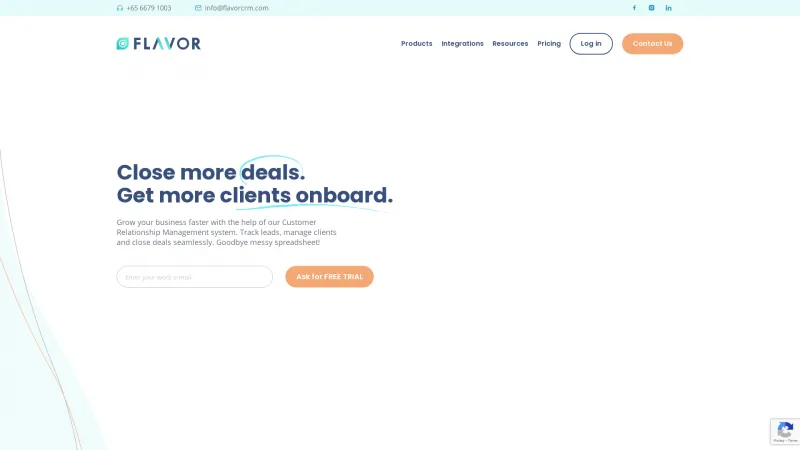 Homepage of Flavor CRM