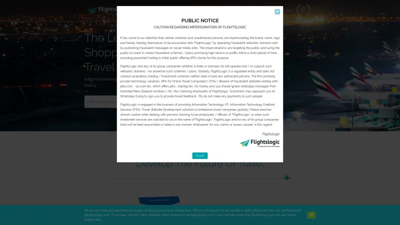 Homepage of FlightsLogic