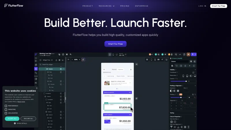 Homepage of FlutterFlow