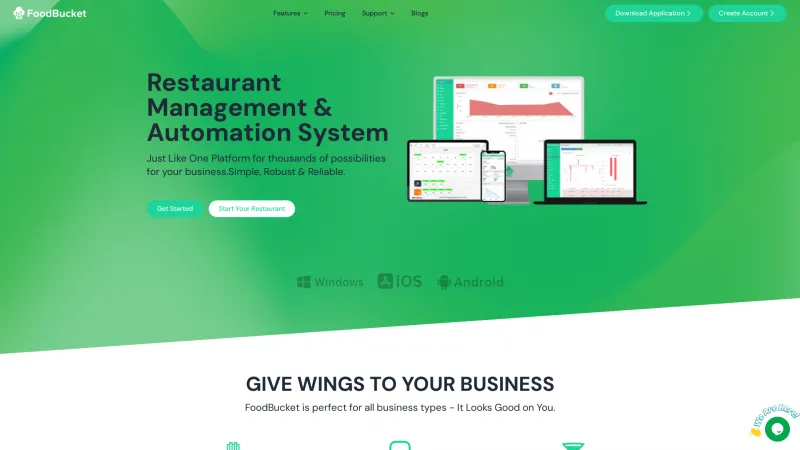 Homepage of FoodBucket