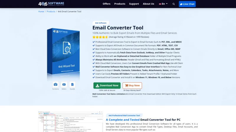 Homepage of 4n6 Email Converter