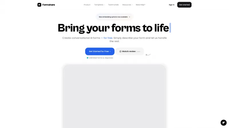 Homepage of Formshare