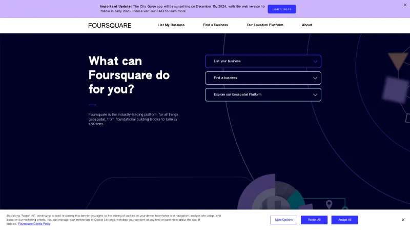 Homepage of Foursquare