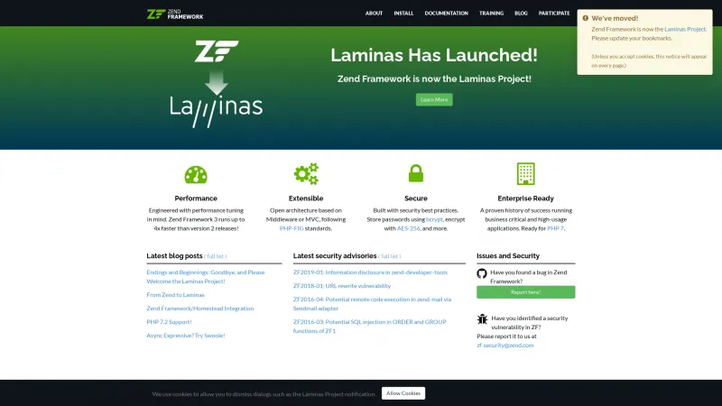 Homepage of Laminas