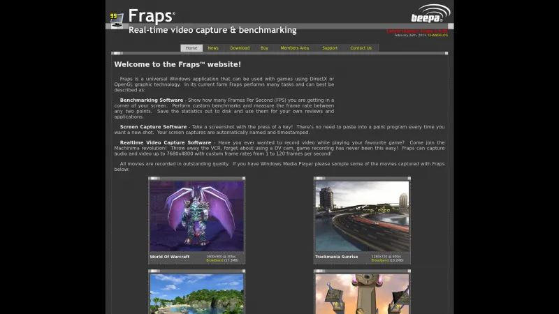 Homepage of Fraps