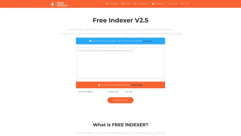 Homepage of Free Indexer