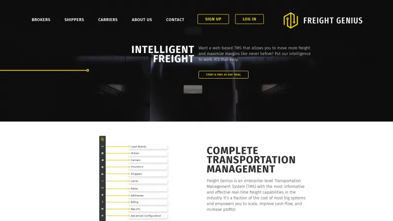 Homepage of Freight Genius TMS