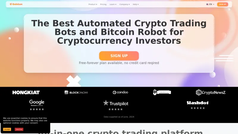 Homepage of Gainium