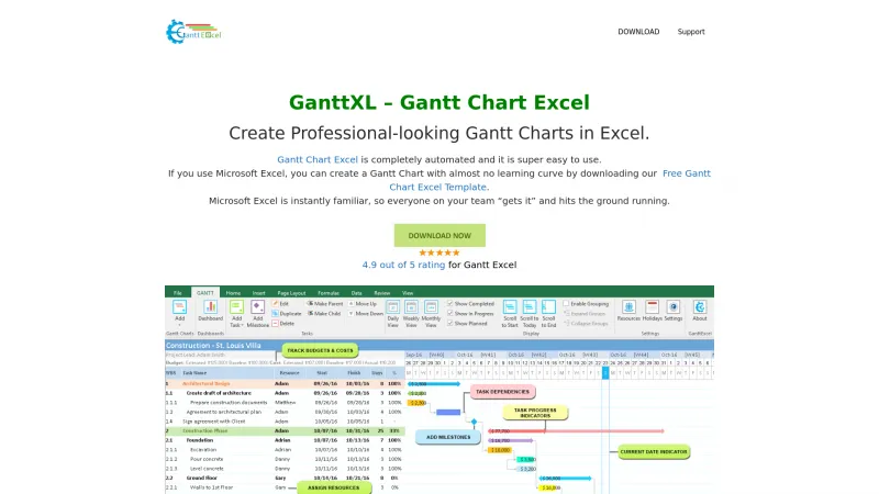 Homepage of Gantt Excel