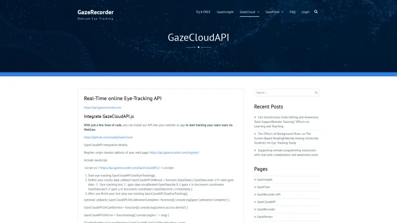 Homepage of GazeCloudAPI