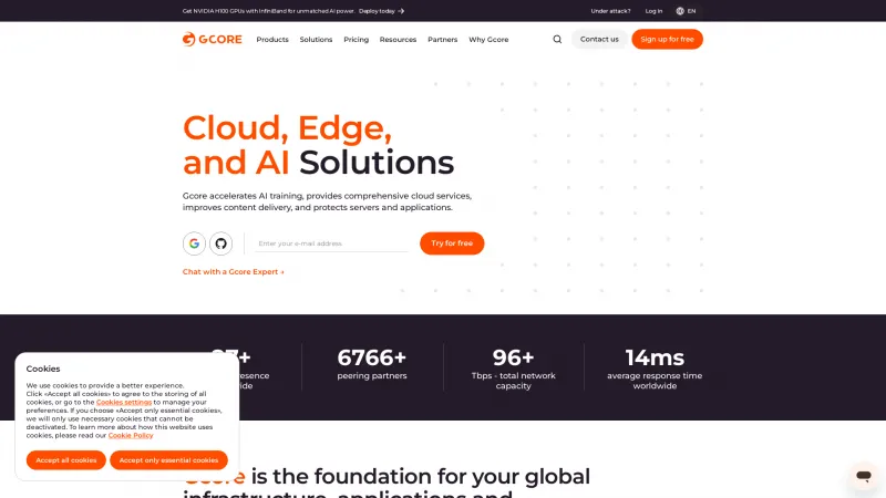 Homepage of Gcore