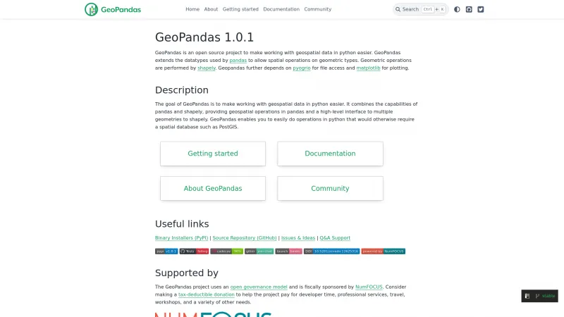 Homepage of GeoPandas