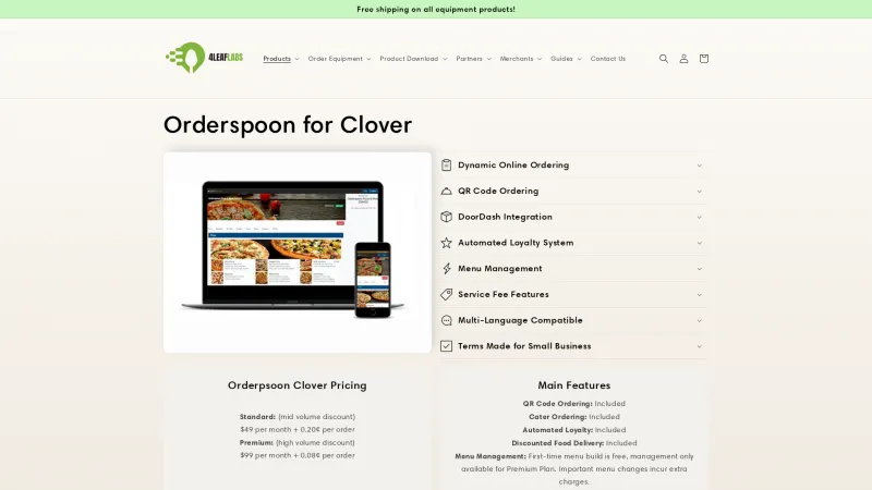 Homepage of Orderspoon