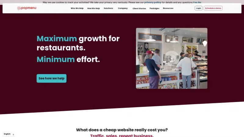 Homepage of Popmenu