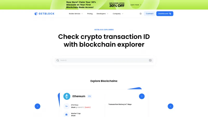 Homepage of GetBlock Explorers
