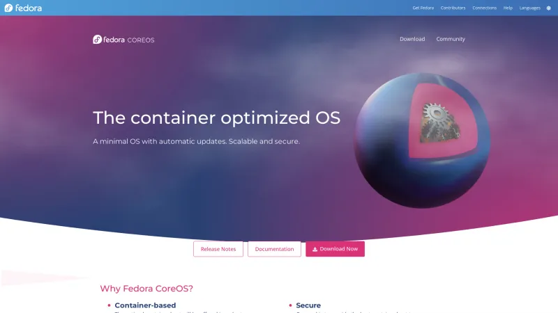 Homepage of Fedora CoreOS