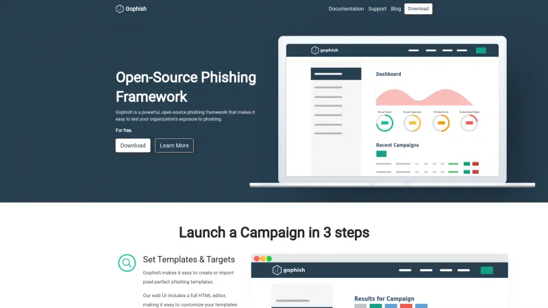 Homepage of Gophish