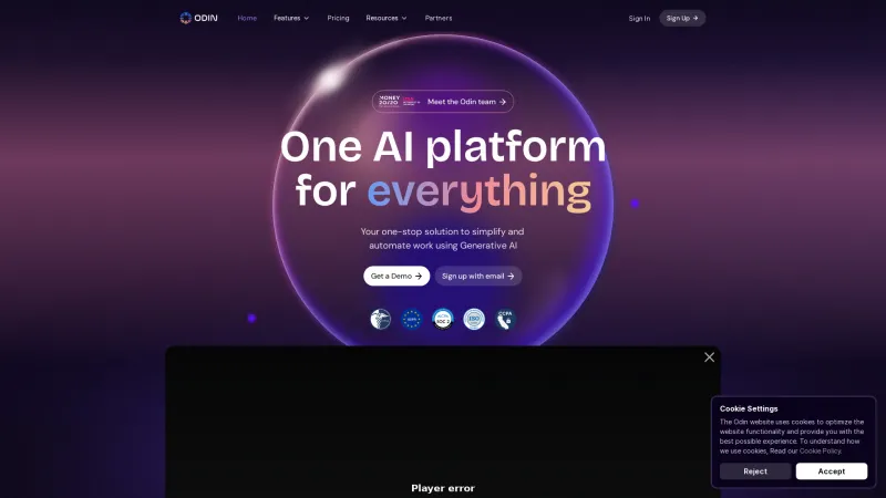 Homepage of Odin AI