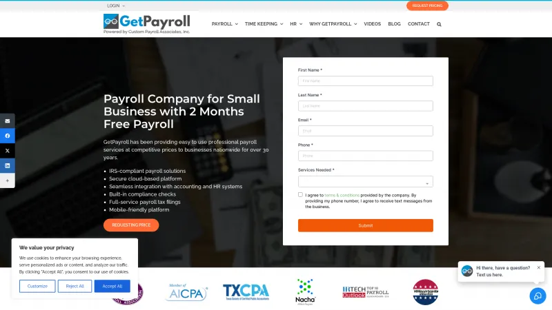 Homepage of GetPayroll